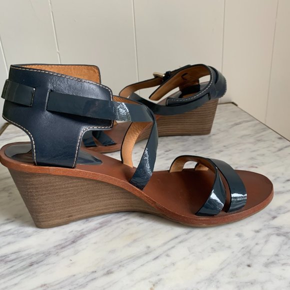 Coach Navy Leather Wedge Sandals size 9.5 - Picture 7 of 10